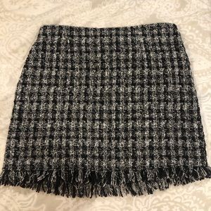 BRAND NEW BLACK AND WHITE PLAID SKIRT WITH FRINGE